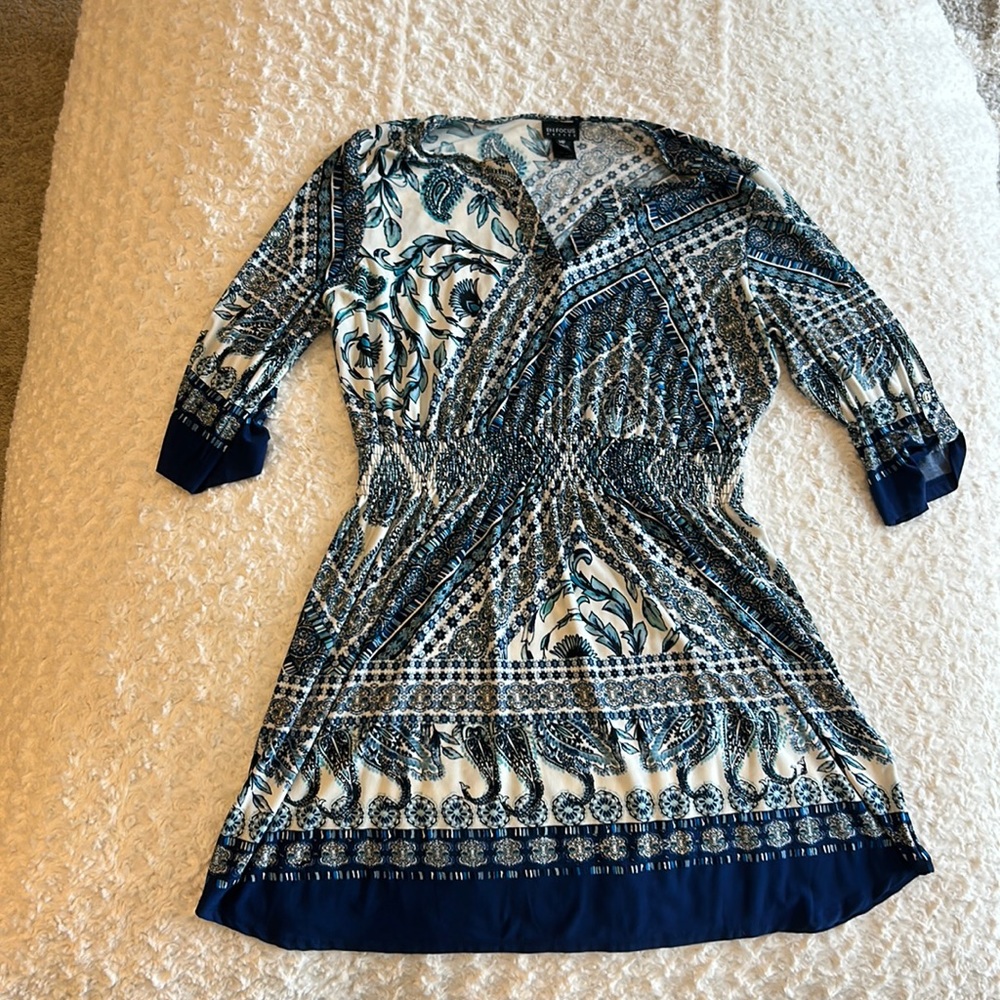 Blue Patterned Professional Office Dress 14 Petite